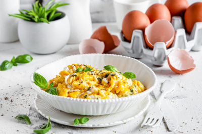 Buttery Eggs With Basil & Goat’s Cheese Recipe