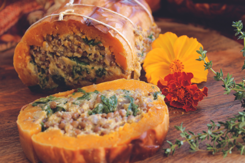 Lentil & Polenta Stuffed Butternut